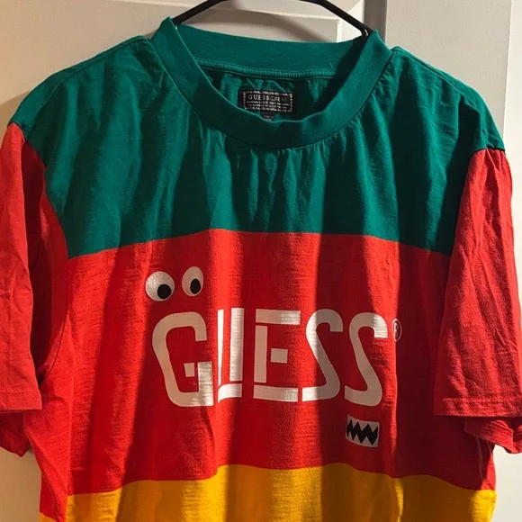 Guess Green Red Yellow Colorblock Logo Tee - Picture 3 of 4